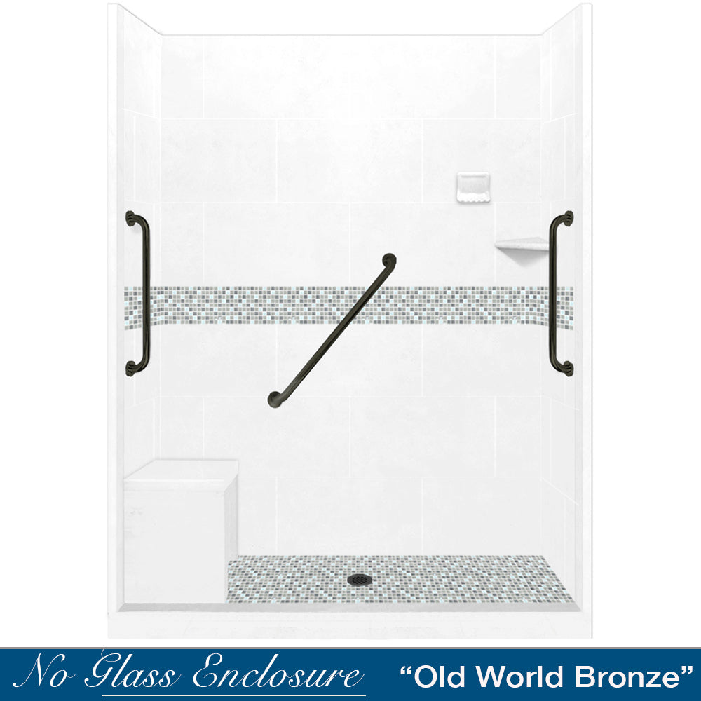 1st Best Seller Freedom 60" Alcove Natural Buff Sistine Stone & Del Mar Mosaic Accent ("DIY Shower Remodel Kit")