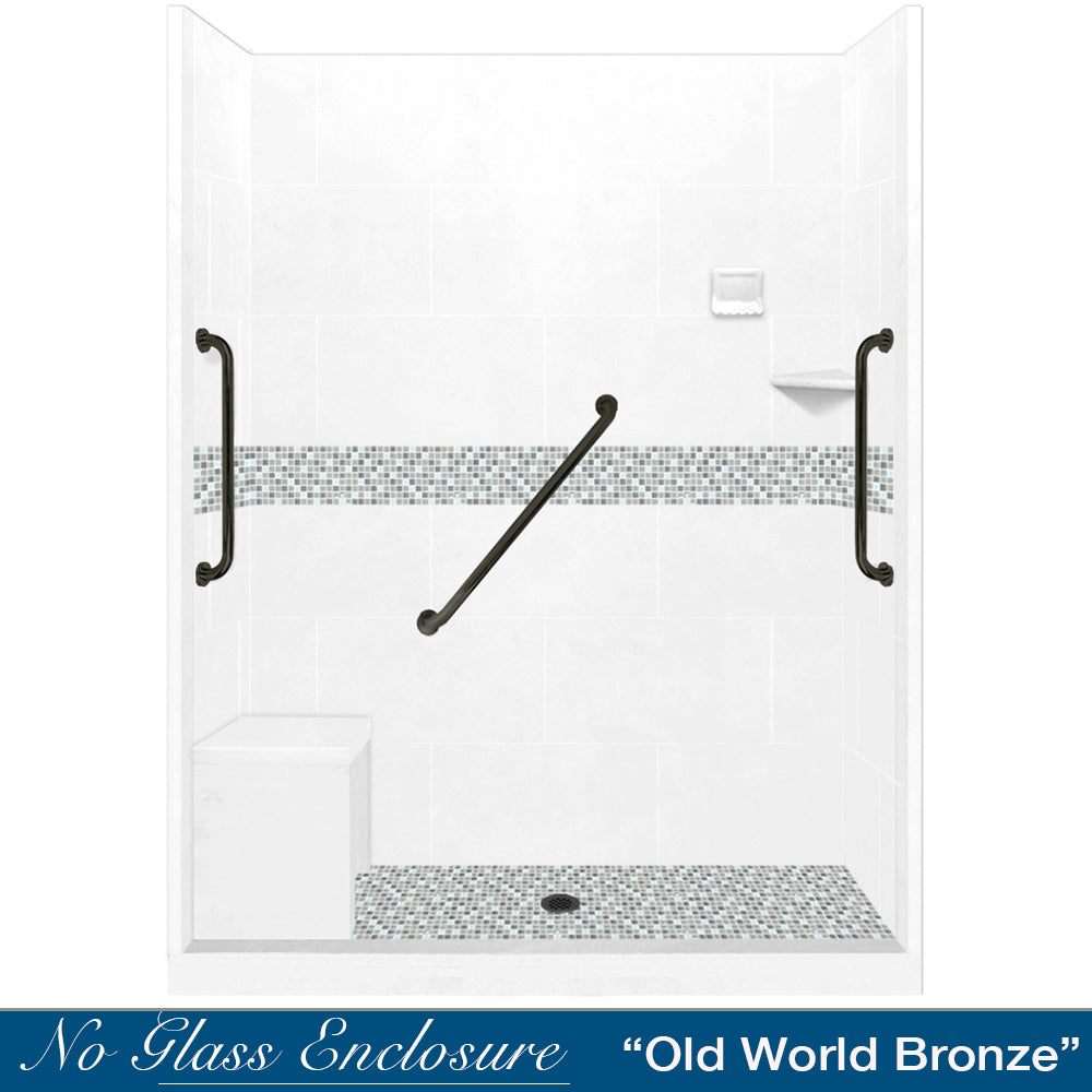 1st Best Seller Freedom Del Mar Mosaic Natural Buff 60" Alcove Stone Shower Kit (FREE F92 FAUCET & TILE NICHE)