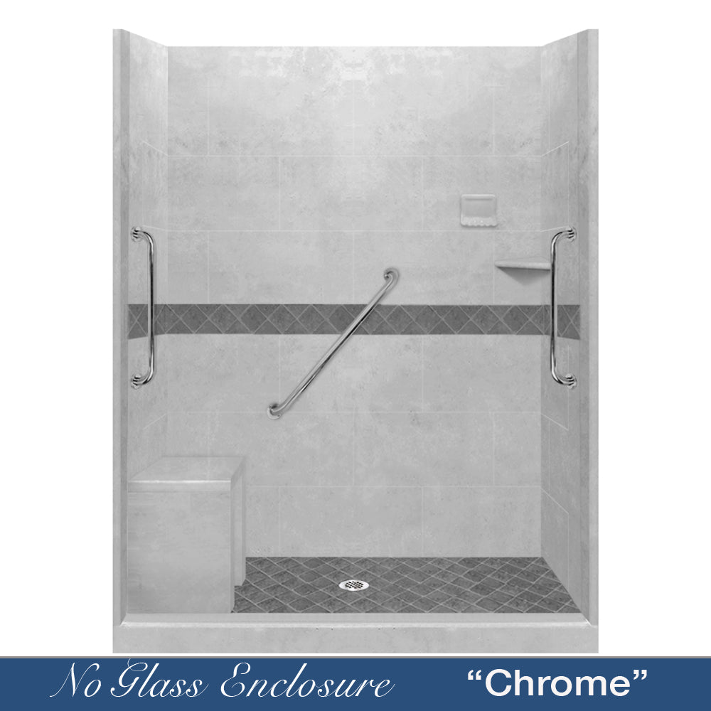 Freedom Standard Diamond Portland Cement 60" Alcove Shower Kit  testing shower - American Bath Factory