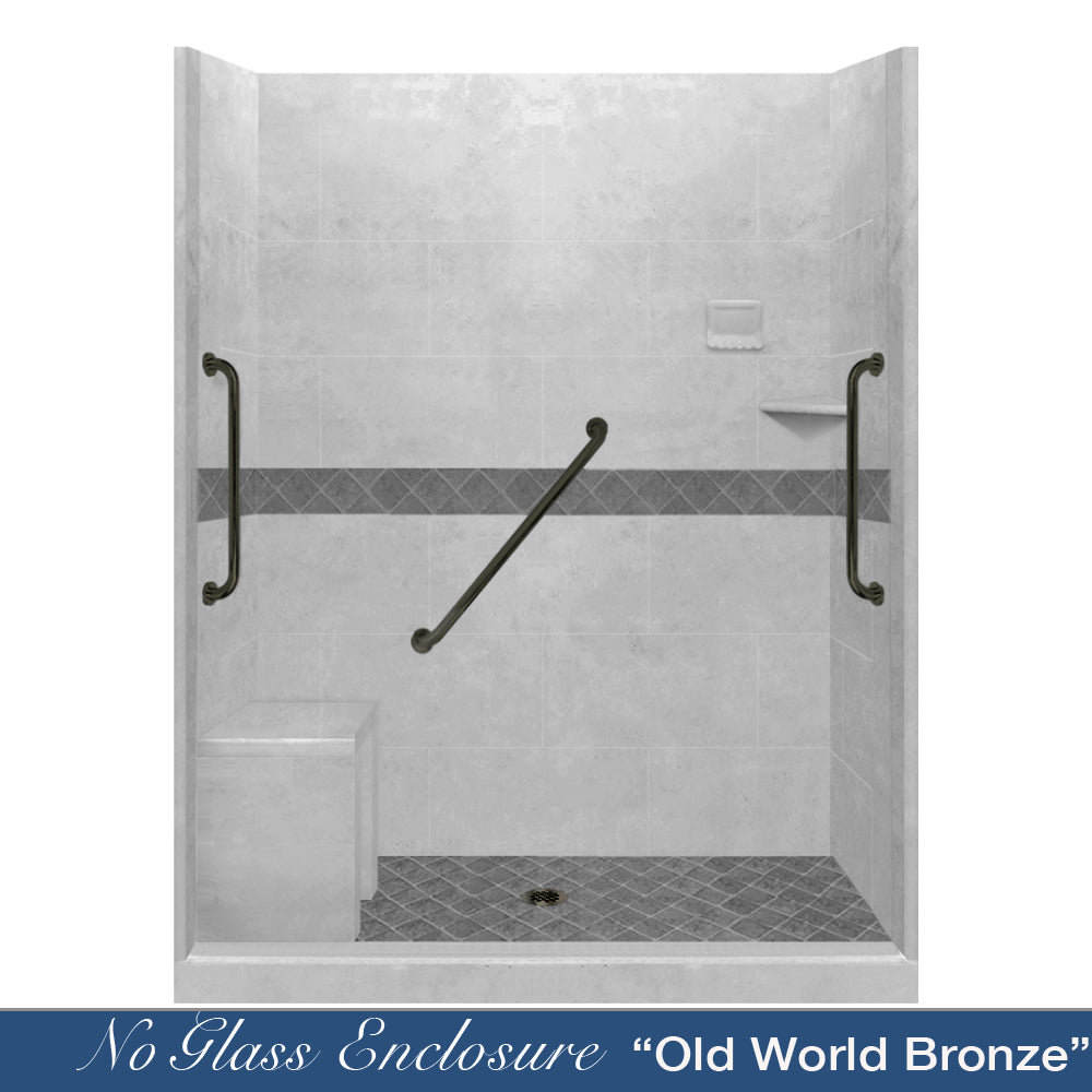 Freedom Standard Diamond Portland Cement 60" Alcove Shower Kit  testing shower - American Bath Factory