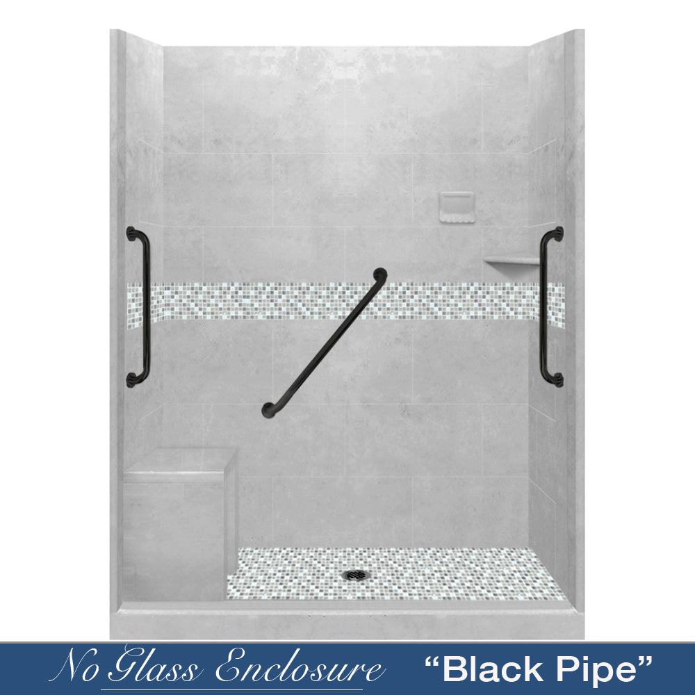 Freedom Standard Portland Cement Del Mar Mosaic Wet Cement 60" Alcove Shower Kit  testing shower - American Bath Factory