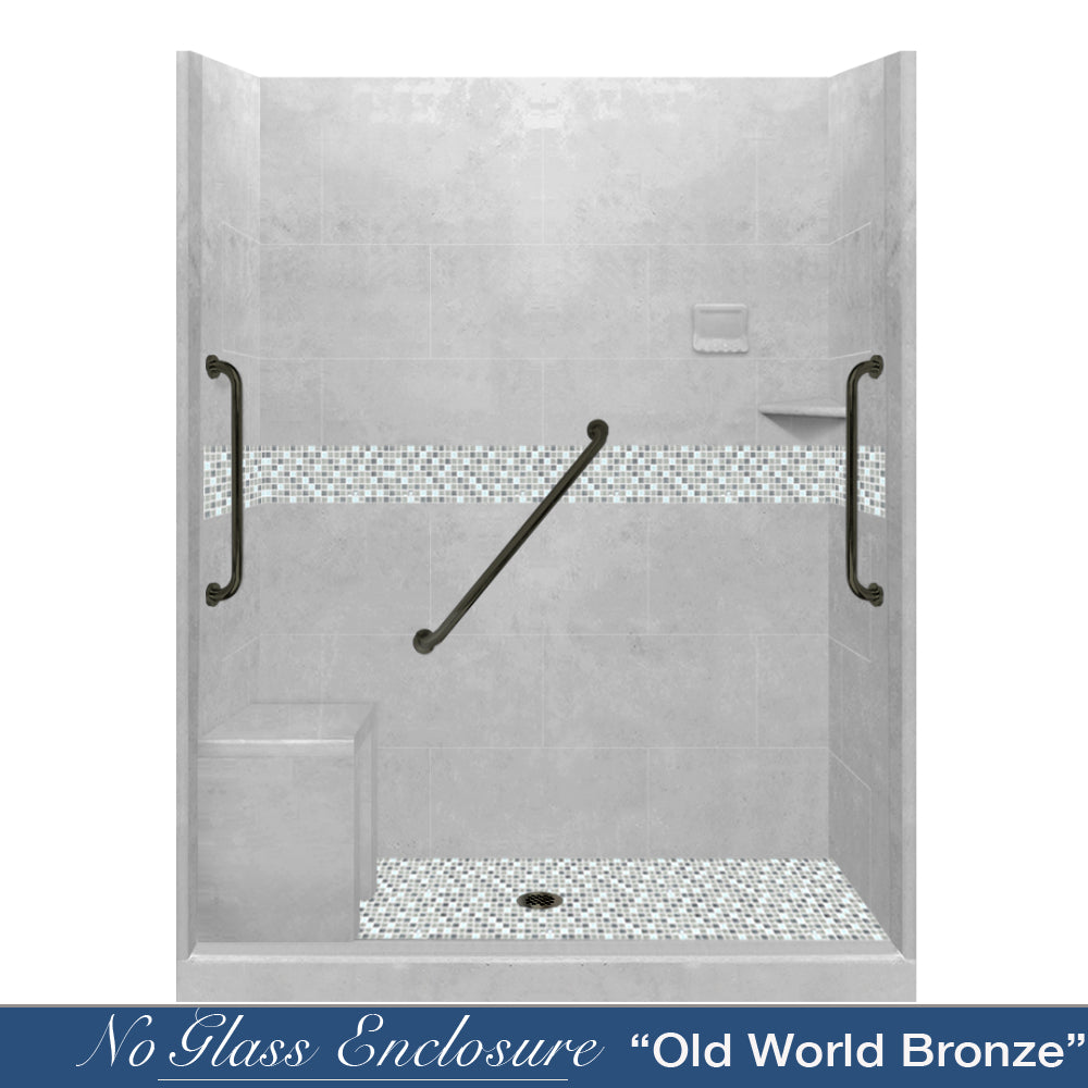 Freedom Standard Portland Cement Del Mar Mosaic Wet Cement 60" Alcove Shower Kit  testing shower - American Bath Factory