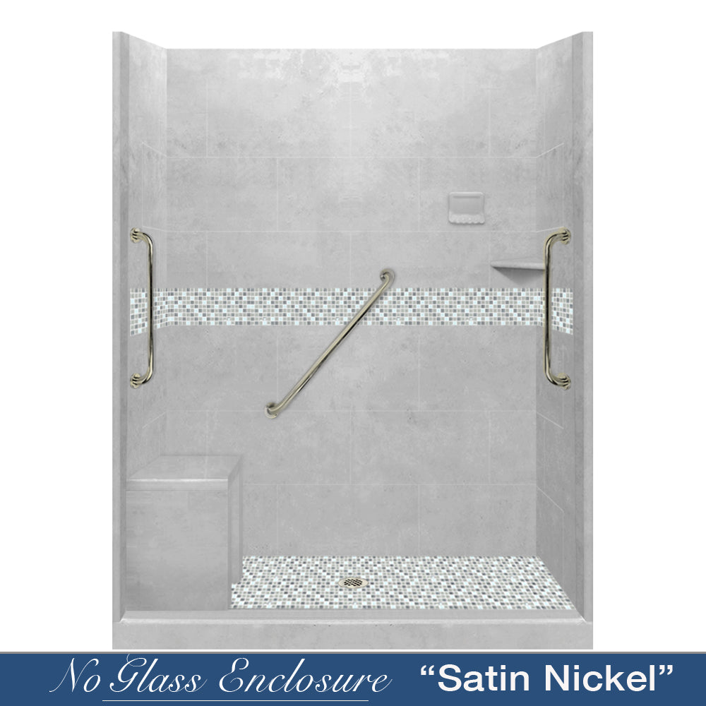 Freedom Standard Portland Cement Del Mar Mosaic Wet Cement 60" Alcove Shower Kit  testing shower - American Bath Factory