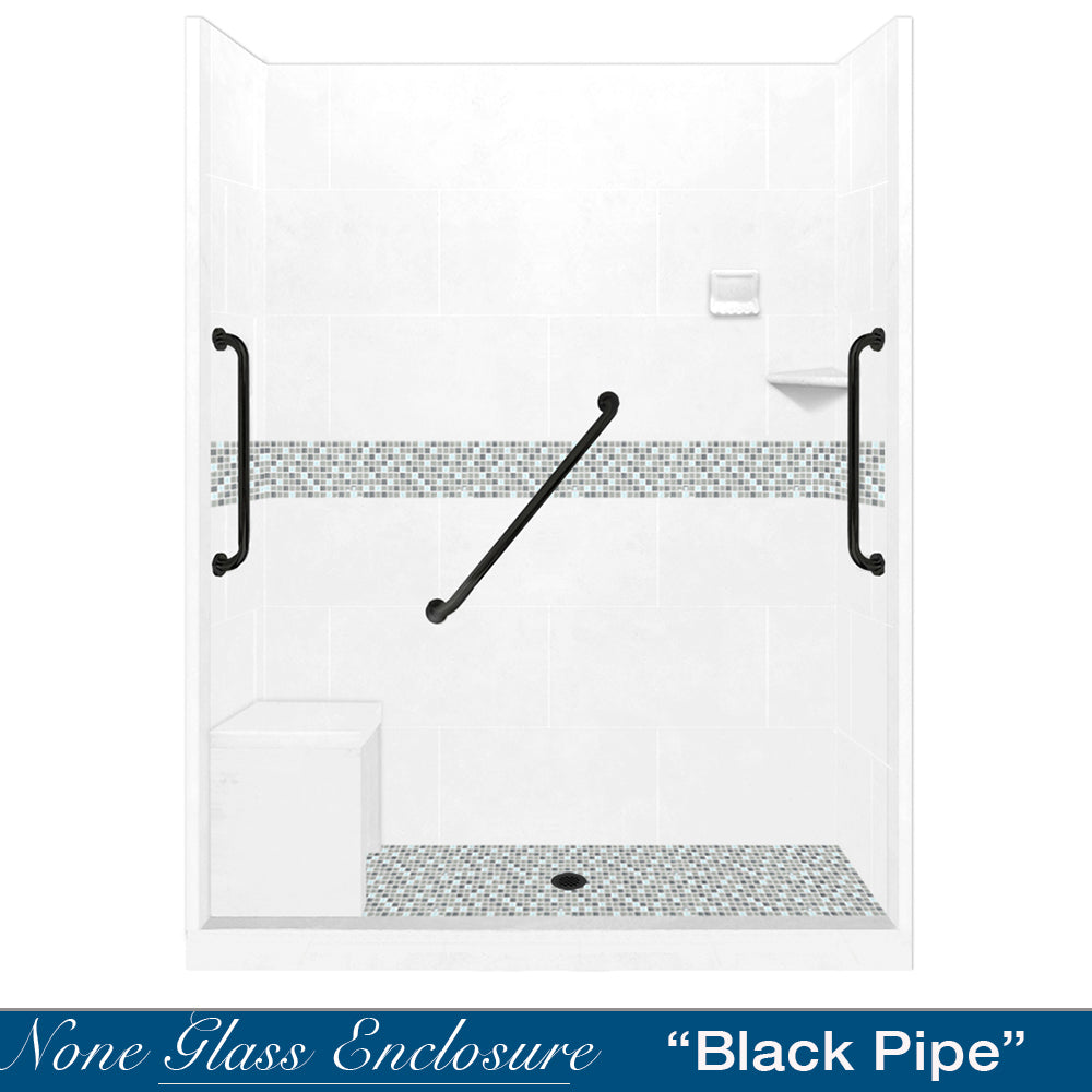 Freedom Standard Del Mar Mosaic Natural Buff 60" Alcove Shower Kit  testing shower - American Bath Factory