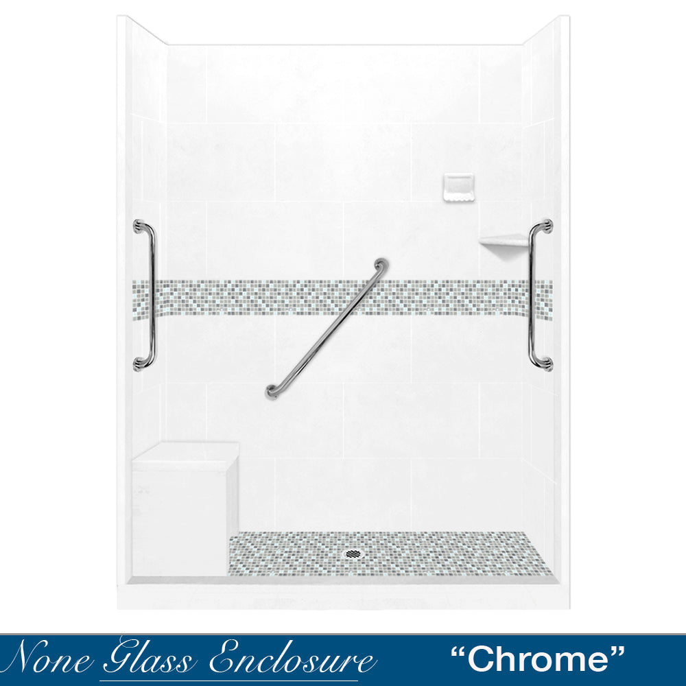 Freedom Standard Del Mar Mosaic Natural Buff 60" Alcove Shower Kit  testing shower - American Bath Factory