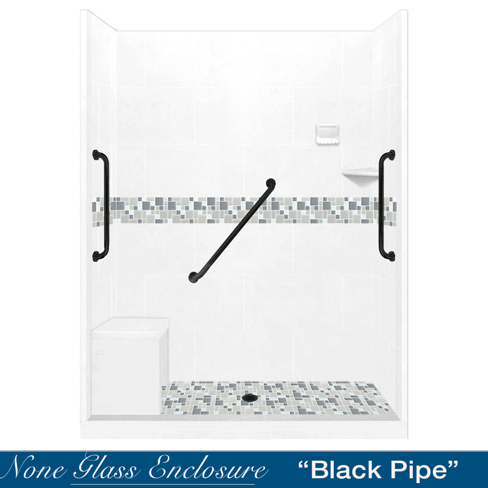 Freedom Standard Del Mar Mosaic Natural Buff 60" Alcove Shower Kit  testing shower - American Bath Factory