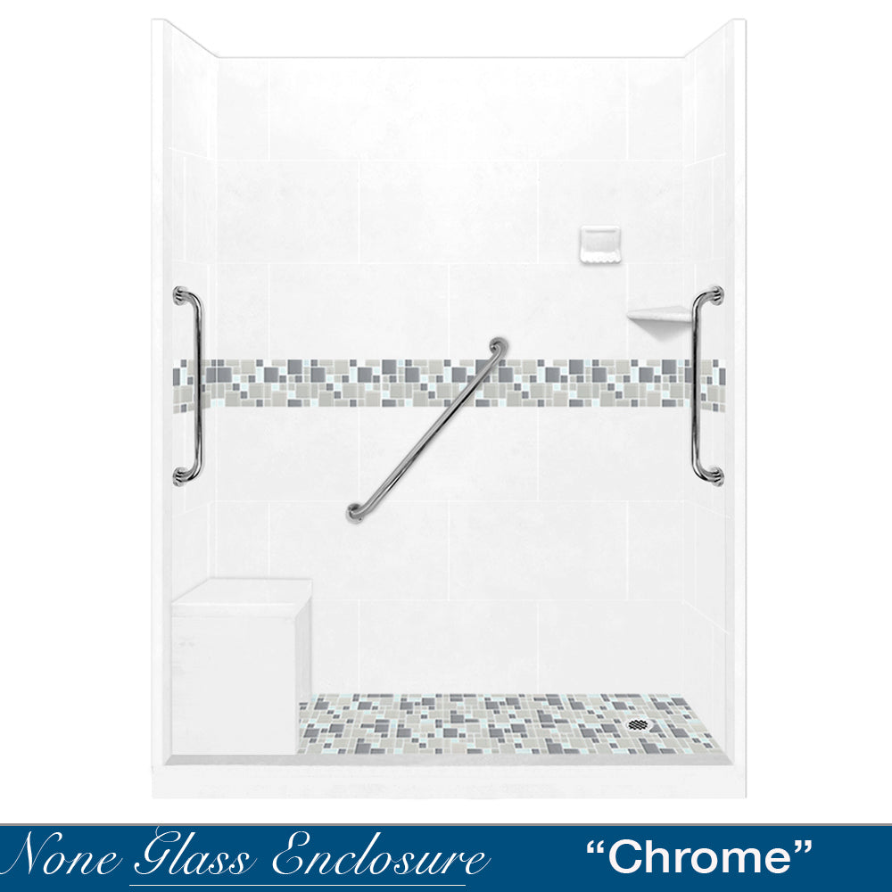 Freedom Standard Del Mar Mosaic Natural Buff 60" Alcove Shower Kit  testing shower - American Bath Factory