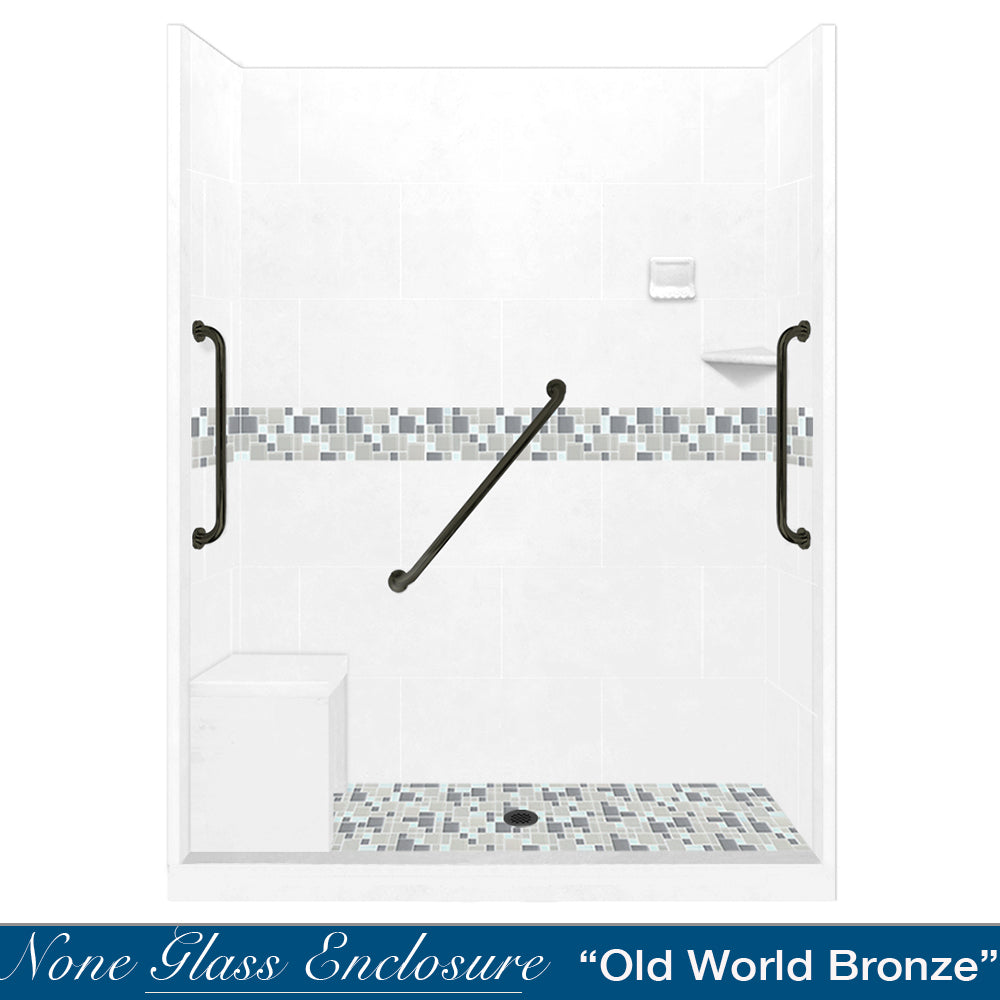 Freedom Standard Del Mar Mosaic Natural Buff 60" Alcove Shower Kit  testing shower - American Bath Factory