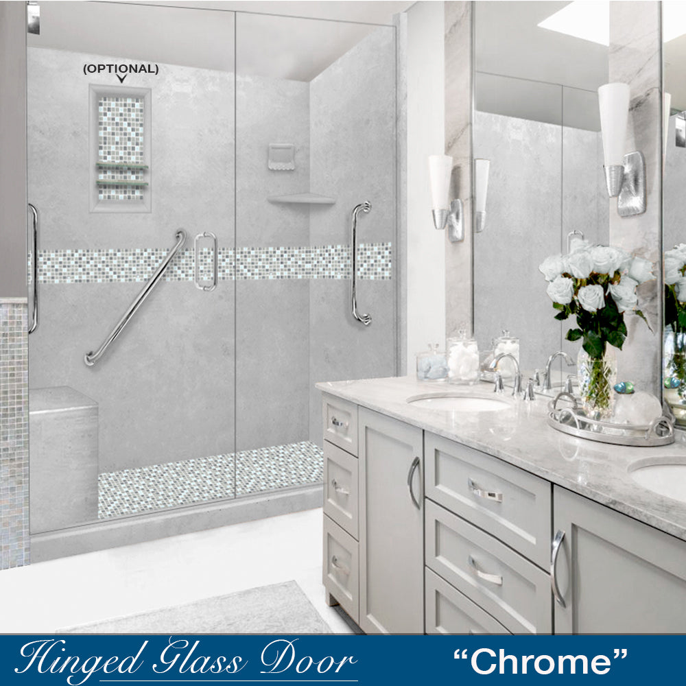 Freedom 60" Alcove Portland Cement Sistine Stone & Del Mar Mosaic Accent ("DIY Shower Remodel Kit")