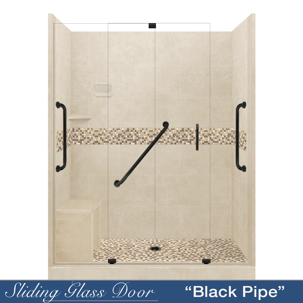 Freedom Standard Roma Mosaic Desert Sand 60" Alcove Shower Kit  testing shower - American Bath Factory