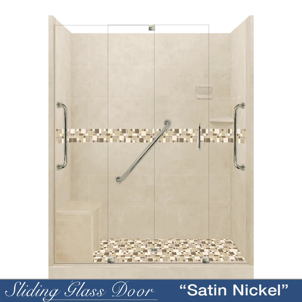 SPECIAL-Tuscany Mosaic Desert Sand 60" Alcove Stone Shower Kit (free F92S faucet - see details below)
