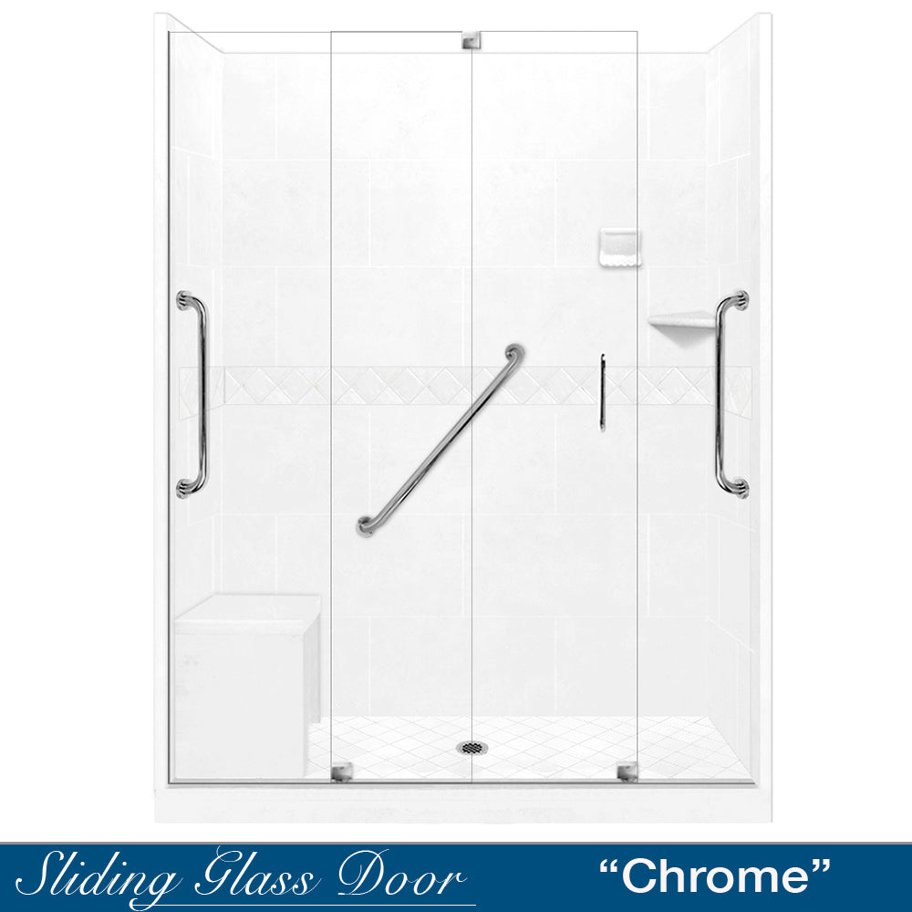Freedom Standard Diamond Natural Buff 60" Alcove Shower Kit  testing shower - American Bath Factory