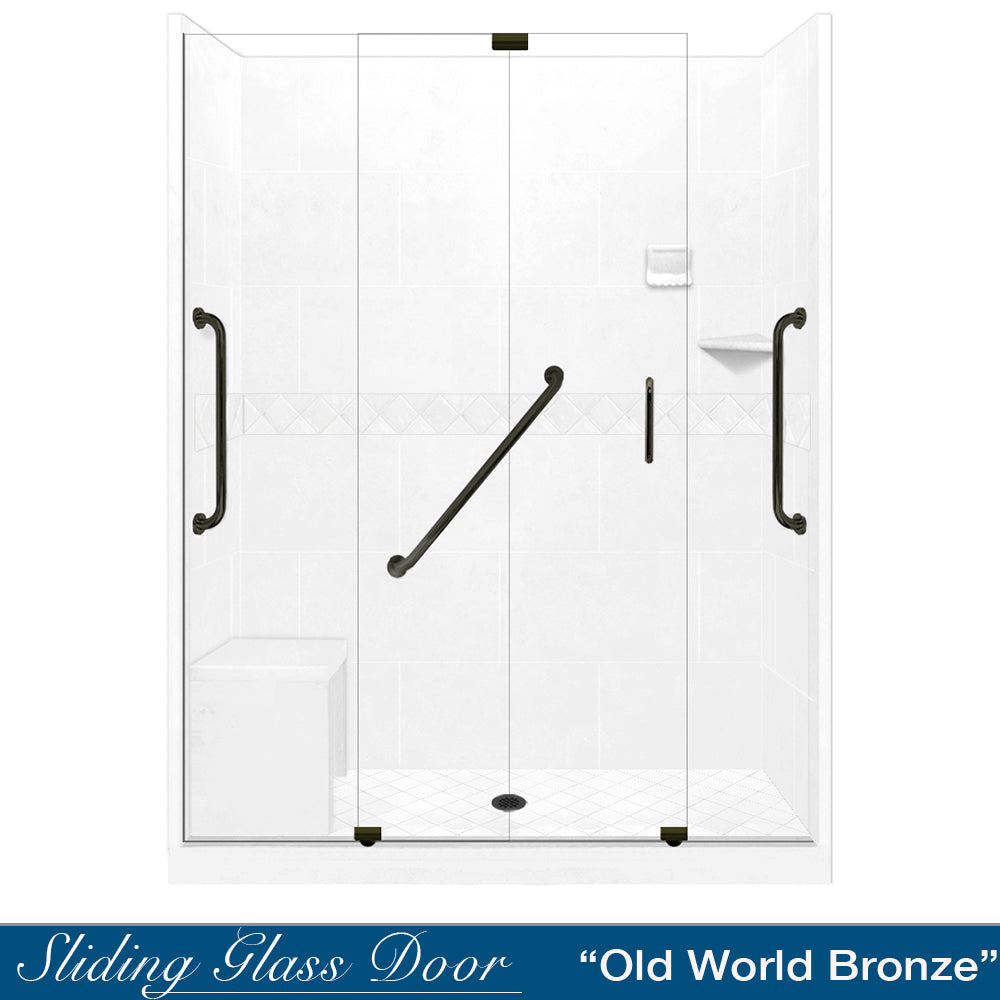 Freedom Standard Diamond Natural Buff 60" Alcove Shower Kit  testing shower - American Bath Factory