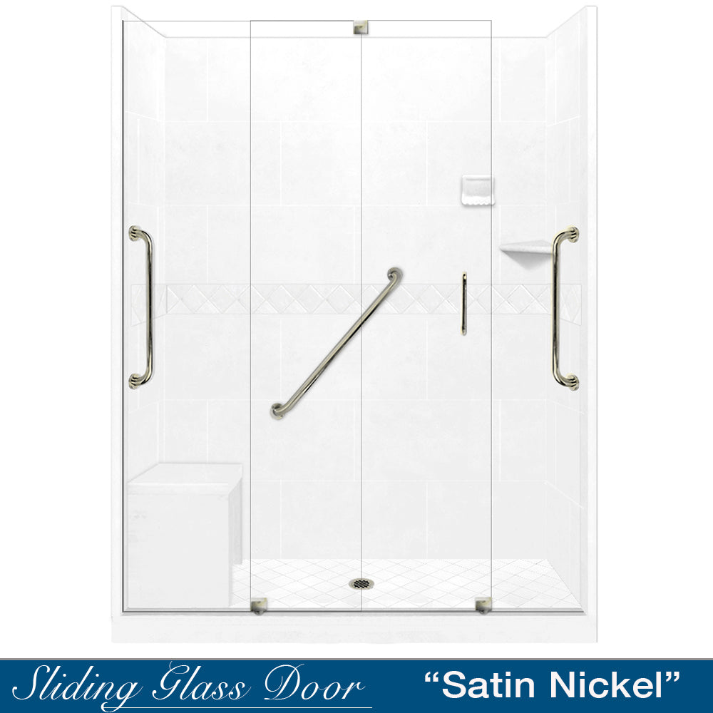 Freedom Standard Diamond Natural Buff 60" Alcove Shower Kit  testing shower - American Bath Factory