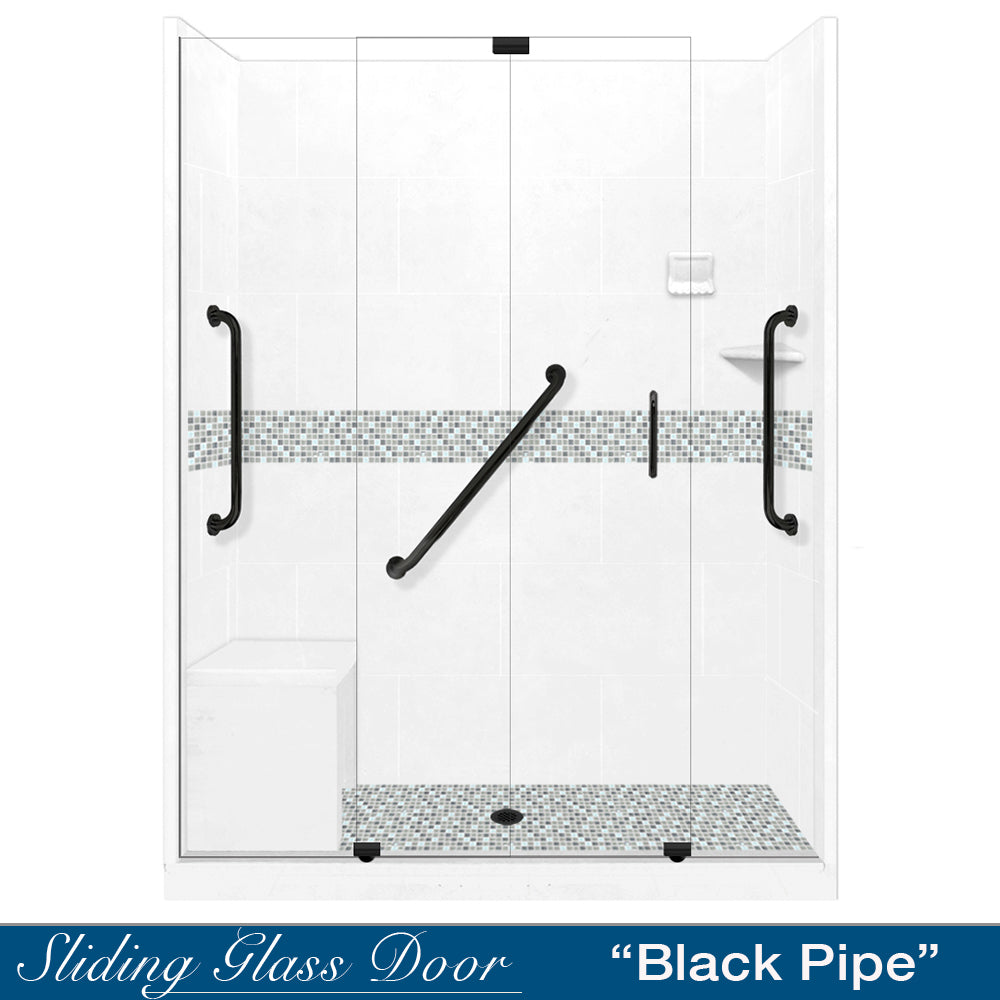 Freedom Standard Del Mar Mosaic Natural Buff 60" Alcove Shower Kit  testing shower - American Bath Factory