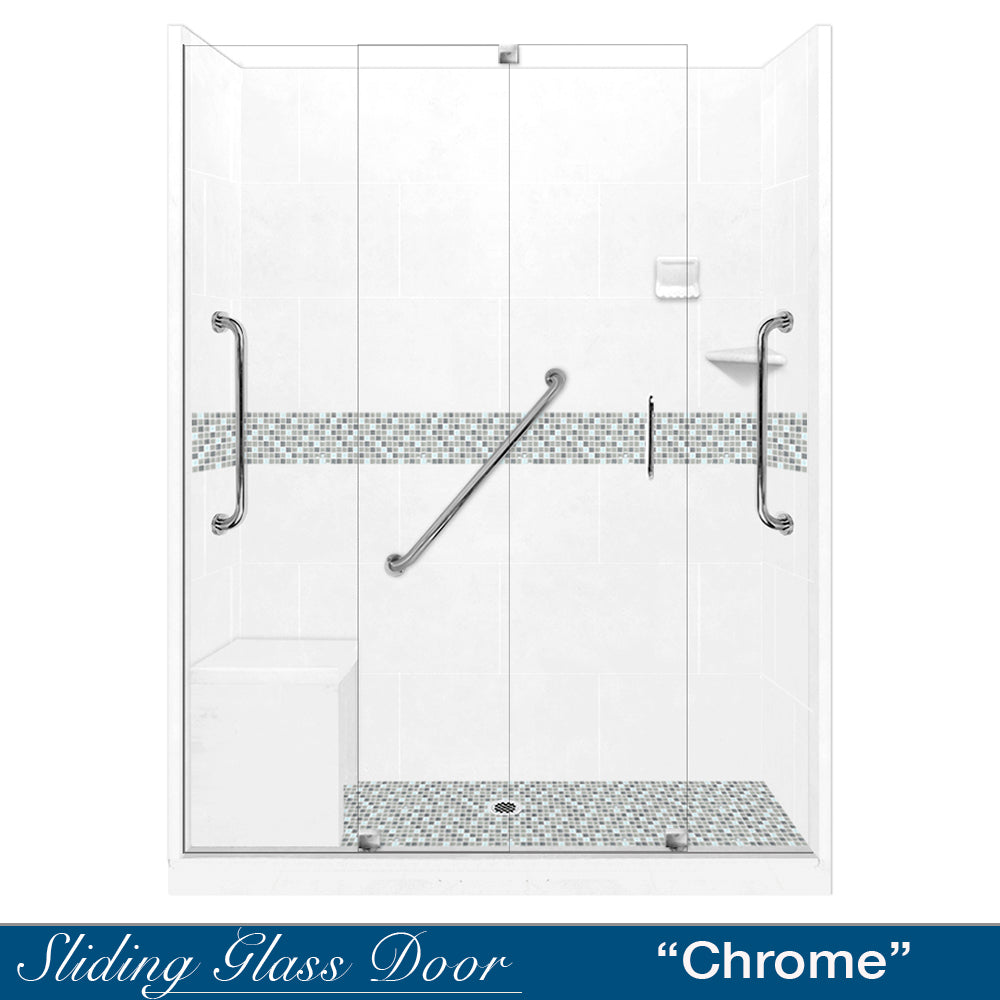 Freedom Standard Del Mar Mosaic Natural Buff 60" Alcove Shower Kit  testing shower - American Bath Factory