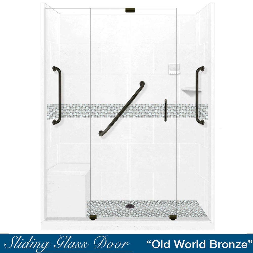 Freedom Standard Del Mar Mosaic Natural Buff 60" Alcove Shower Kit  testing shower - American Bath Factory