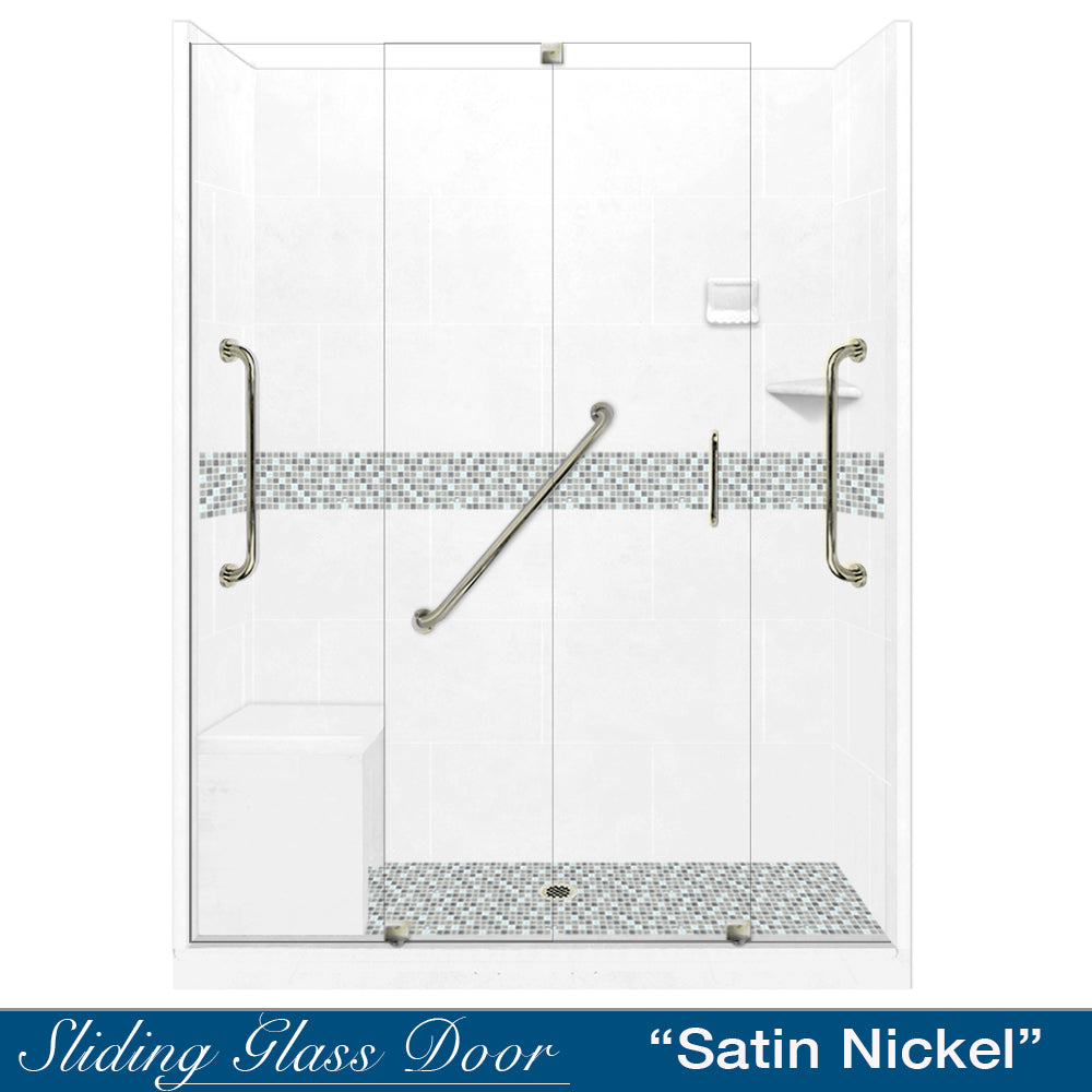 Freedom Standard Del Mar Mosaic Natural Buff 60" Alcove Shower Kit  testing shower - American Bath Factory