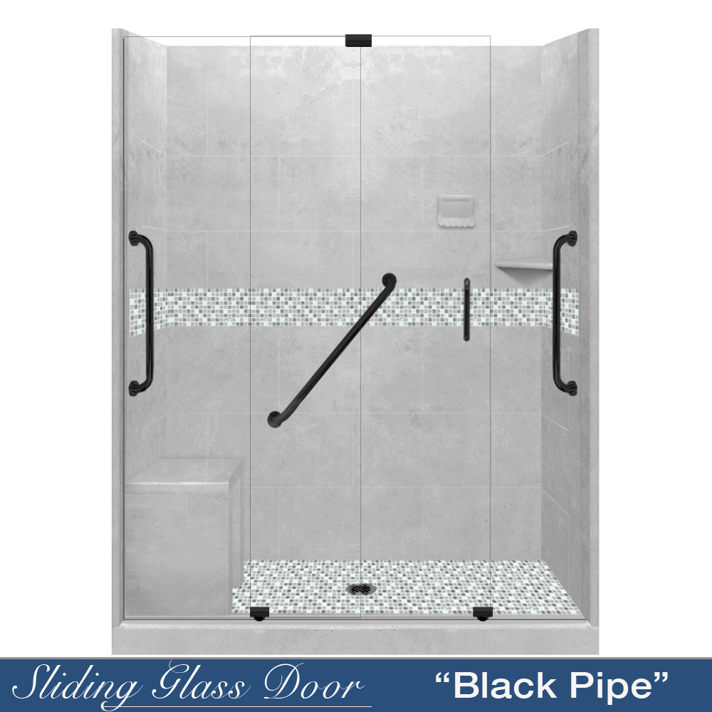 Freedom Standard Portland Cement Del Mar Mosaic Wet Cement 60" Alcove Shower Kit  testing shower - American Bath Factory