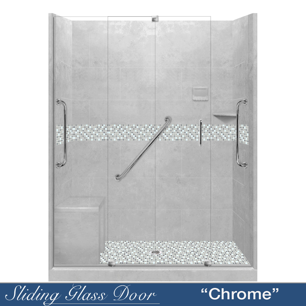 Freedom Standard Portland Cement Del Mar Mosaic Wet Cement 60" Alcove Shower Kit  testing shower - American Bath Factory