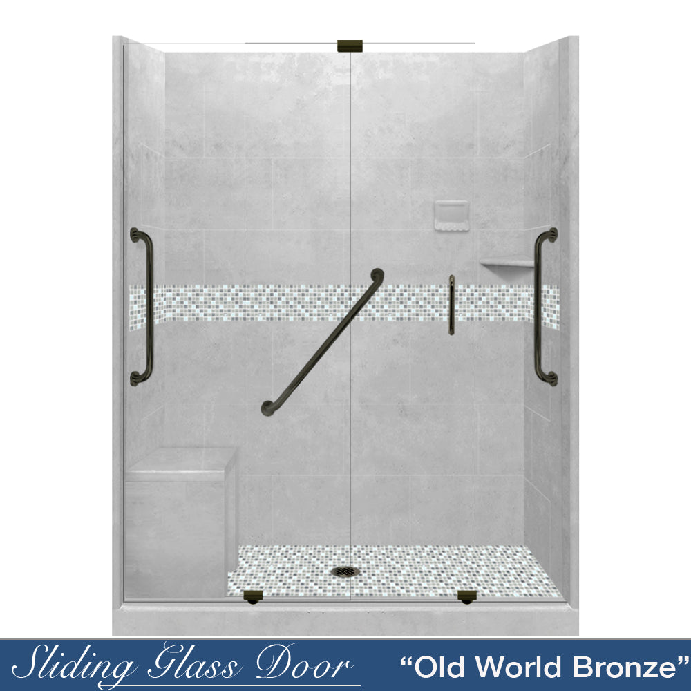 Freedom Standard Portland Cement Del Mar Mosaic Wet Cement 60" Alcove Shower Kit  testing shower - American Bath Factory