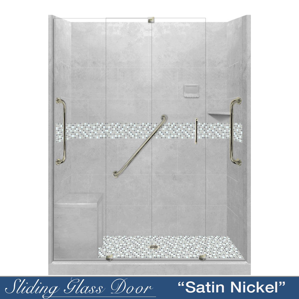 Freedom Standard Portland Cement Del Mar Mosaic Wet Cement 60" Alcove Shower Kit  testing shower - American Bath Factory