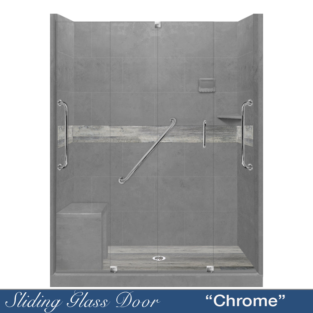 Freedom Sterling Oak Wet Cement  60" Alcove Shower Kit (FREE F92 FAUCET & TILE NICHE)