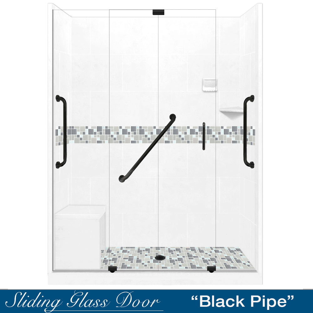 Freedom Standard Del Mar Mosaic Natural Buff 60" Alcove Shower Kit  testing shower - American Bath Factory