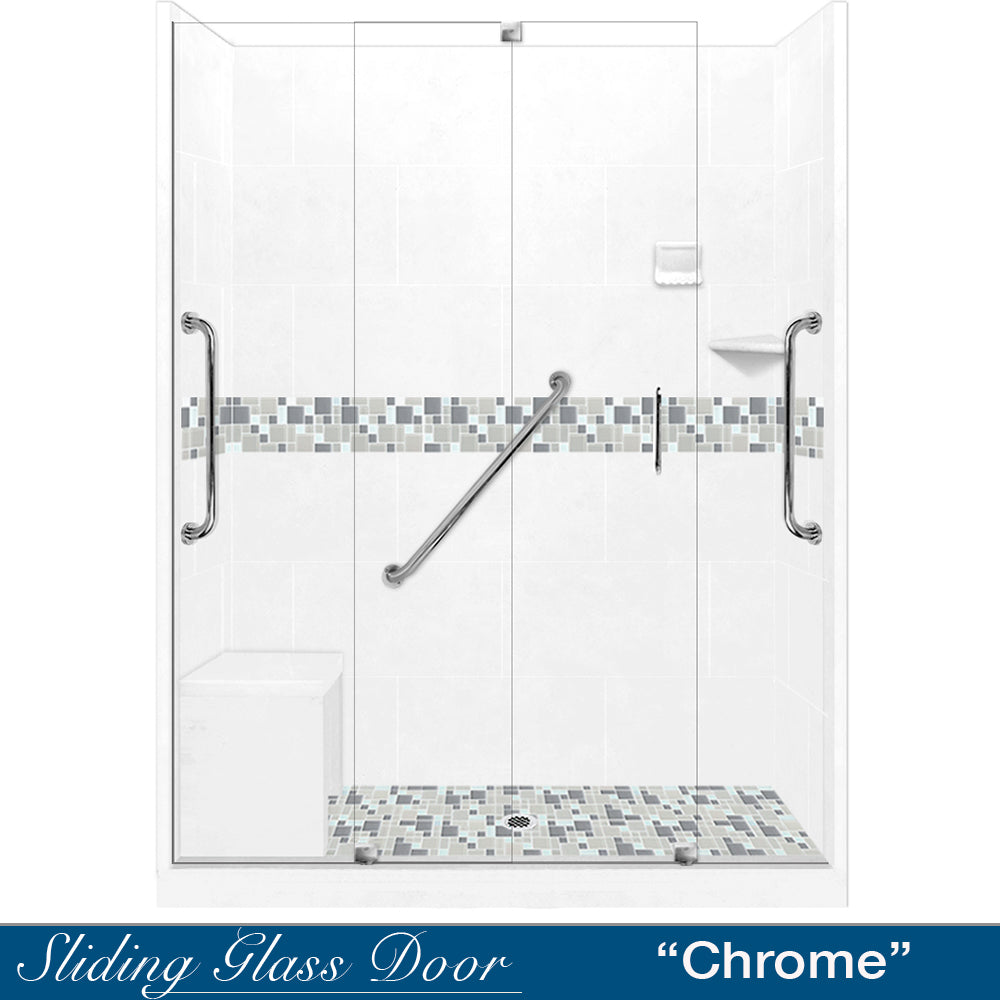 Freedom Standard Del Mar Mosaic Natural Buff 60" Alcove Shower Kit  testing shower - American Bath Factory