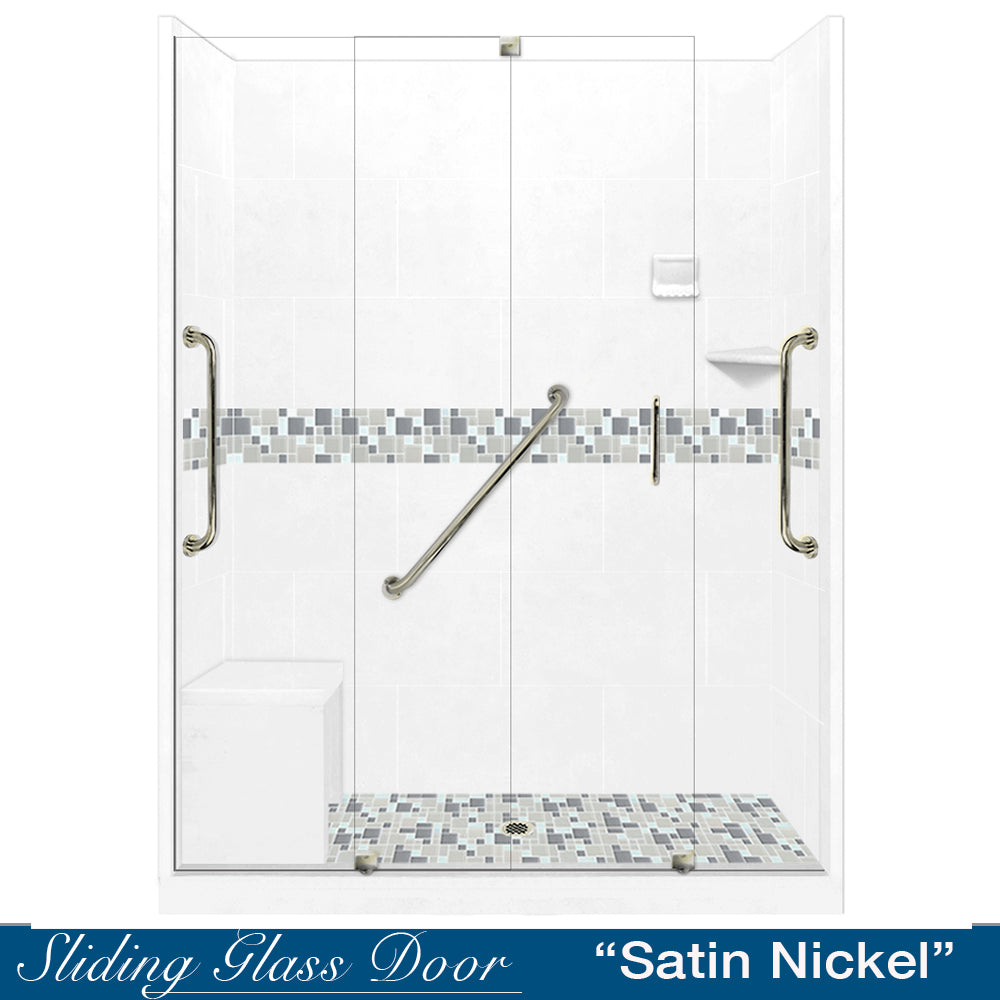 Freedom Standard Del Mar Mosaic Natural Buff 60" Alcove Shower Kit  testing shower - American Bath Factory