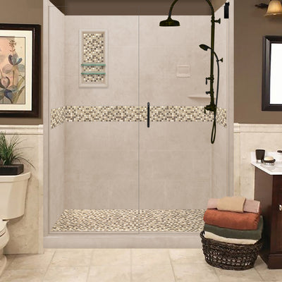 Roma Mosaic Brown Sugar 60" Alcove Shower Kit  testing shower - American Bath Factory