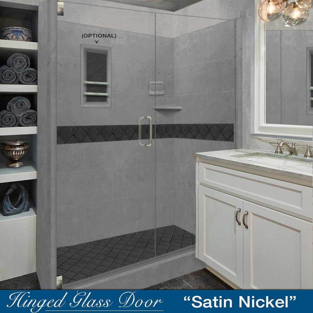 60" Alcove Wet Cement Sistine Stone & Diamond Stone Accent ("DIY Shower Remodel Kit")