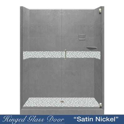 Clearance-60" X 36" Wet Cement Del Mar Mosaic Stone Shower Kit W/Glass Door