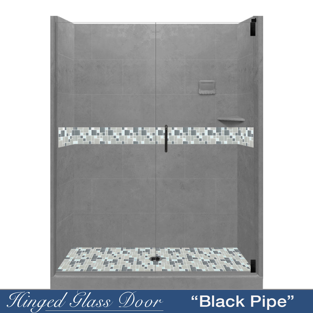 Newport Mosaic Wet Cement 60" Alcove Shower Kit  testing shower - American Bath Factory