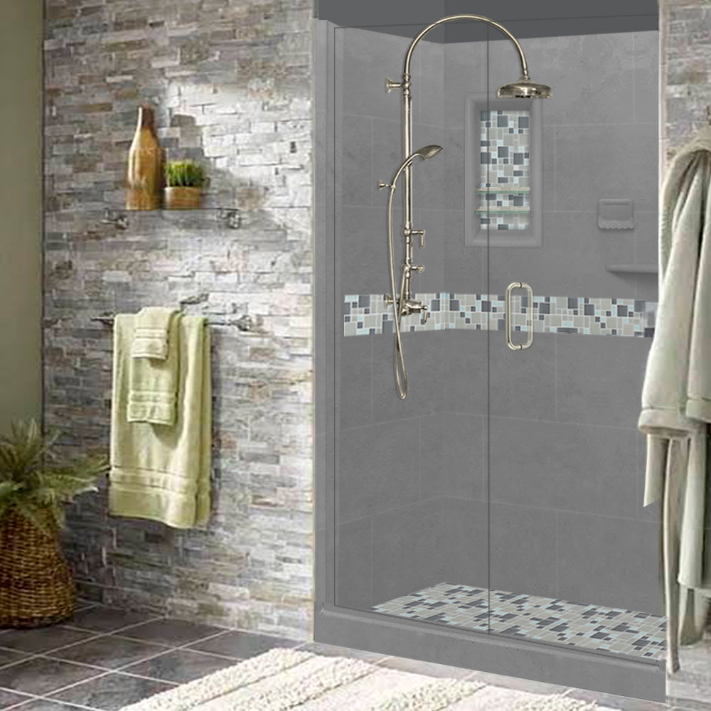 Newport Mosaic Wet Cement 60" Alcove Shower Kit  testing shower - American Bath Factory