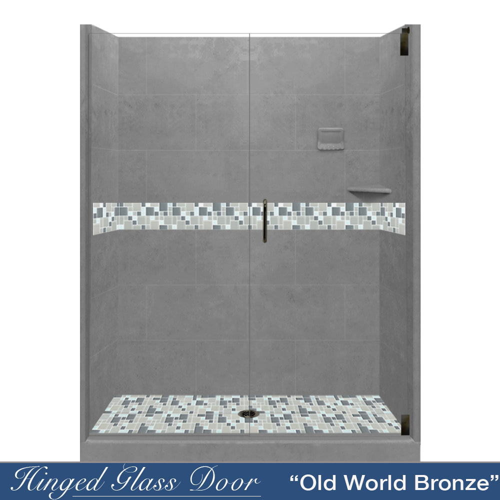 Newport Mosaic Wet Cement 60" Alcove Shower Kit  testing shower - American Bath Factory