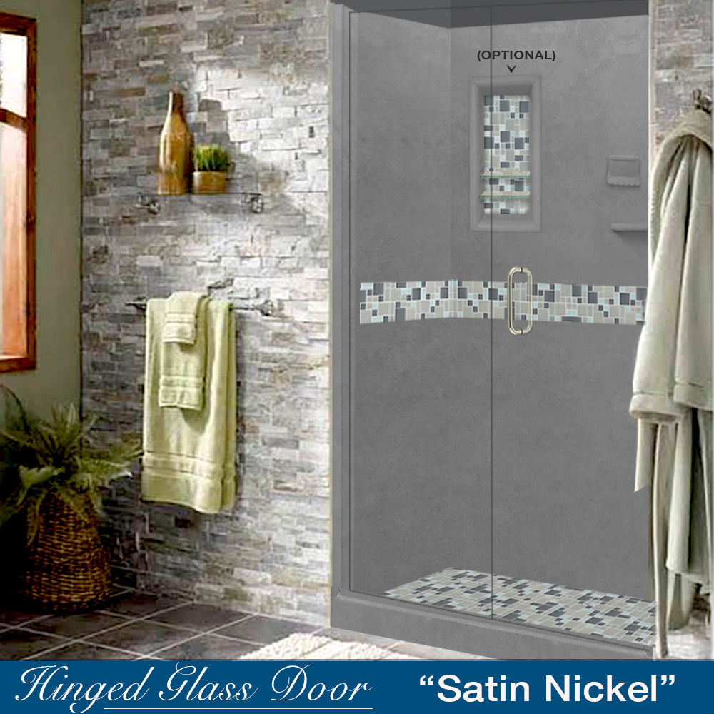 60" Alcove Wet Cement Sistine Stone & Newport Mosaic Accent Shower Remodel Kit