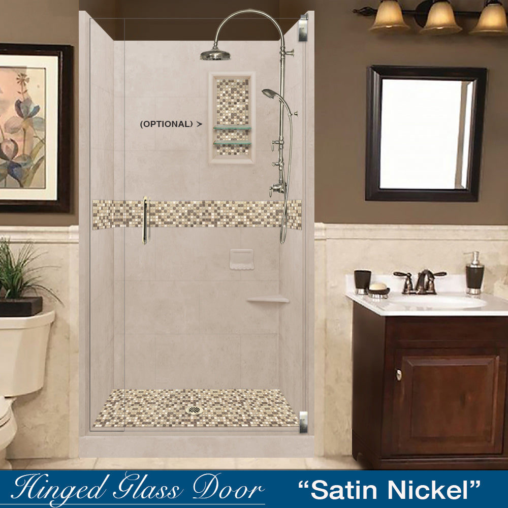 Alcove Brown Sugar Sistine Stone & Roma Mosaic Accent Shower Remodel Kit