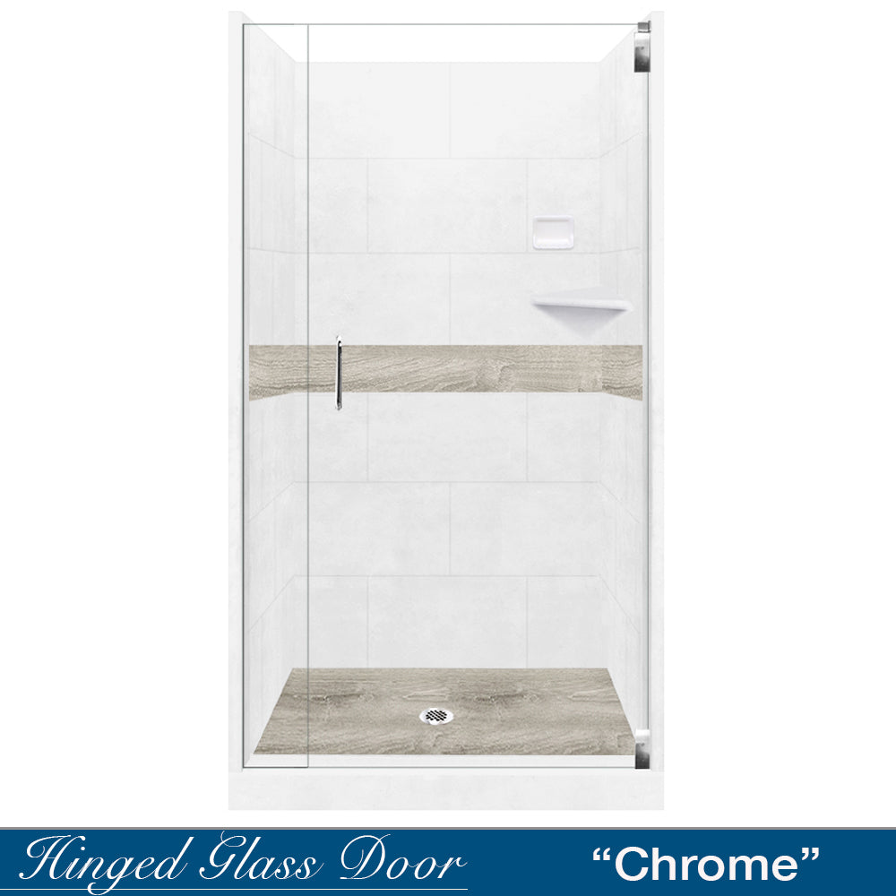 Lifeproof-Natural Buff Sterling Oak Small Alcove Shower Enclosure Kit