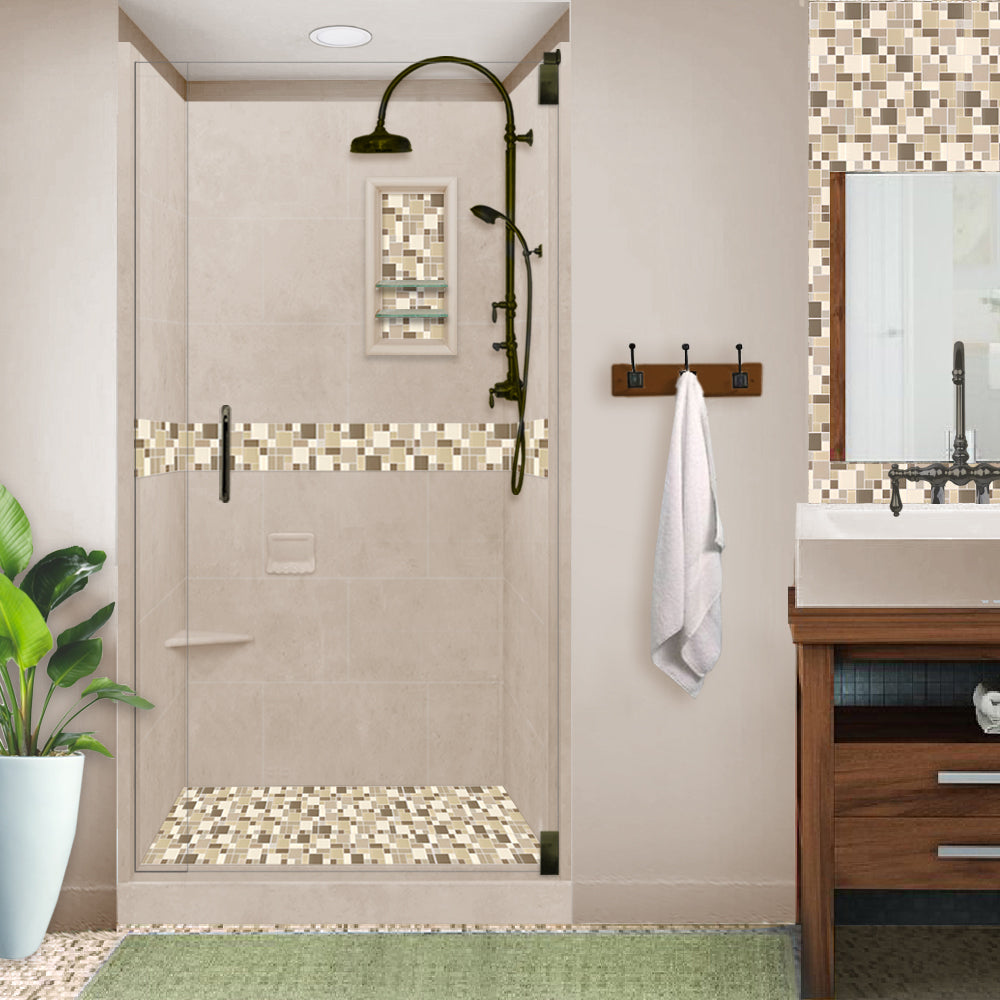 Alcove Brown Sugar Sistine Stone & Tuscany Mosaic Accent ("DIY Shower Remodel Kit")