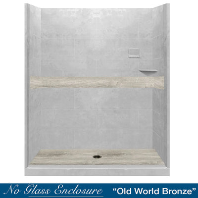 Lifeproof-Sterling Oak Portland Cement  60" Alcove Stone Shower Enclosure Kit
