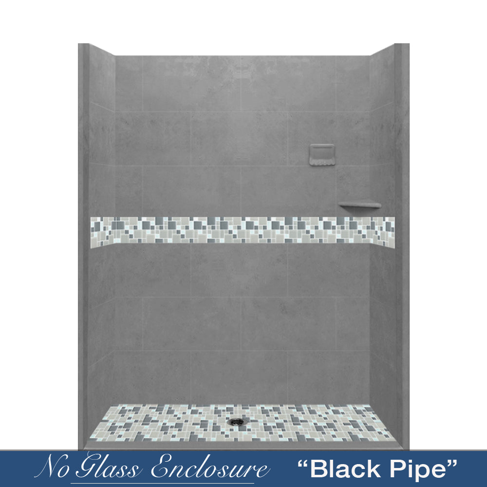 Newport Mosaic Wet Cement 60" Alcove Shower Kit  testing shower - American Bath Factory