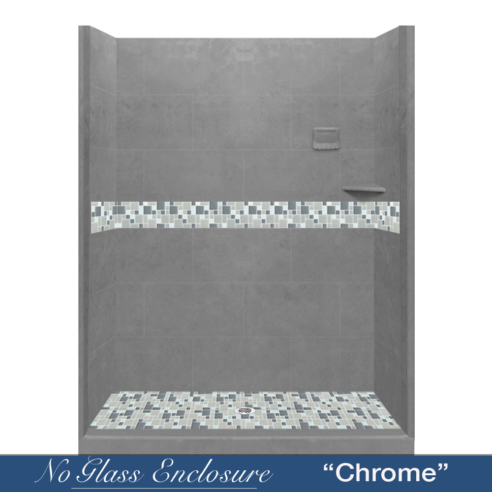 Newport Mosaic Wet Cement 60" Alcove Shower Kit  testing shower - American Bath Factory