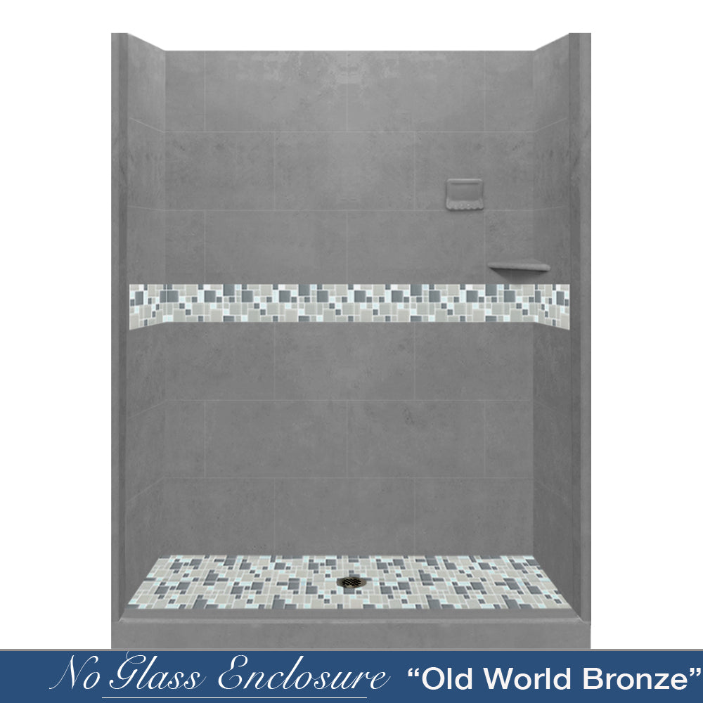 Newport Mosaic Wet Cement 60" Alcove Shower Kit  testing shower - American Bath Factory