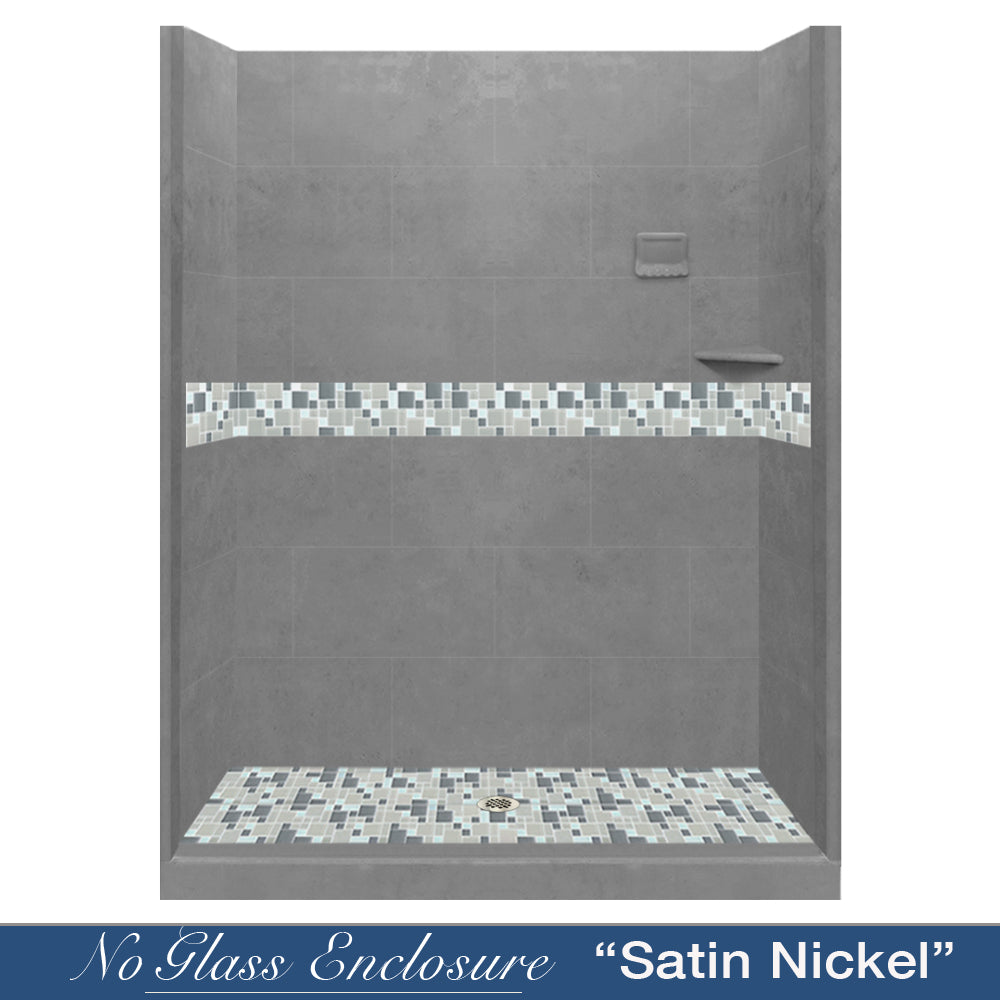 Newport Mosaic Wet Cement 60" Alcove Shower Kit  testing shower - American Bath Factory