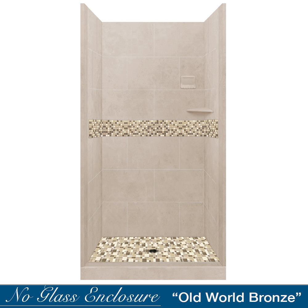 Alcove Brown Sugar Sistine Stone & Roma Mosaic Accent Shower Remodel Kit