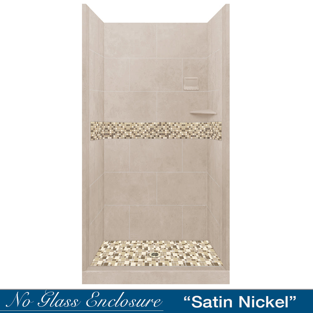 Alcove Brown Sugar Sistine Stone & Roma Mosaic Accent Shower Remodel Kit