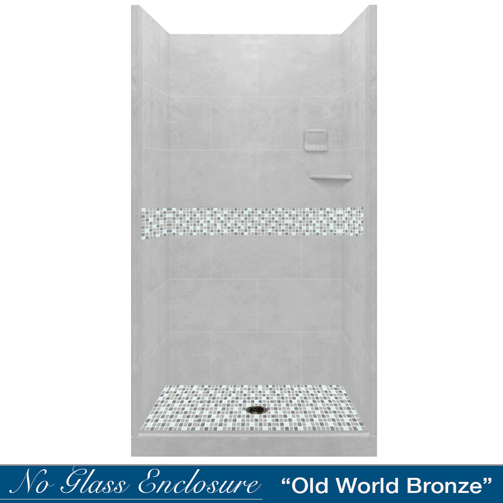 Alcove Portland Cement Sistine Stone & Del Mar Mosaic Accent Shower Remodel Kit