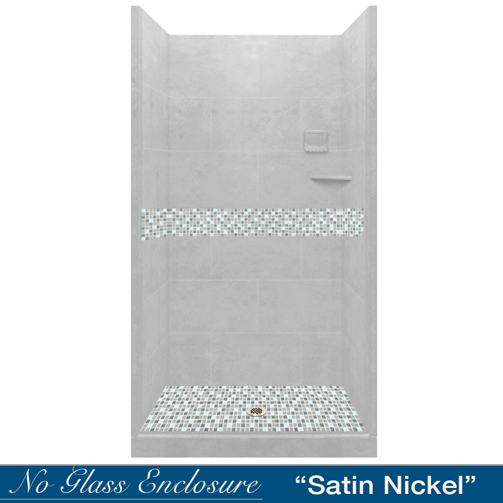 Alcove Portland Cement Sistine Stone & Del Mar Mosaic Accent Shower Remodel Kit