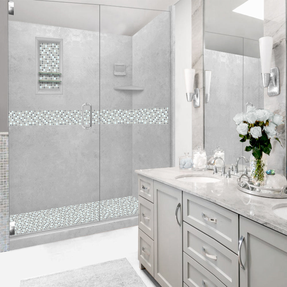 Del Mar Portland Cement 60" Alcove Stone Shower Enclosure Kit